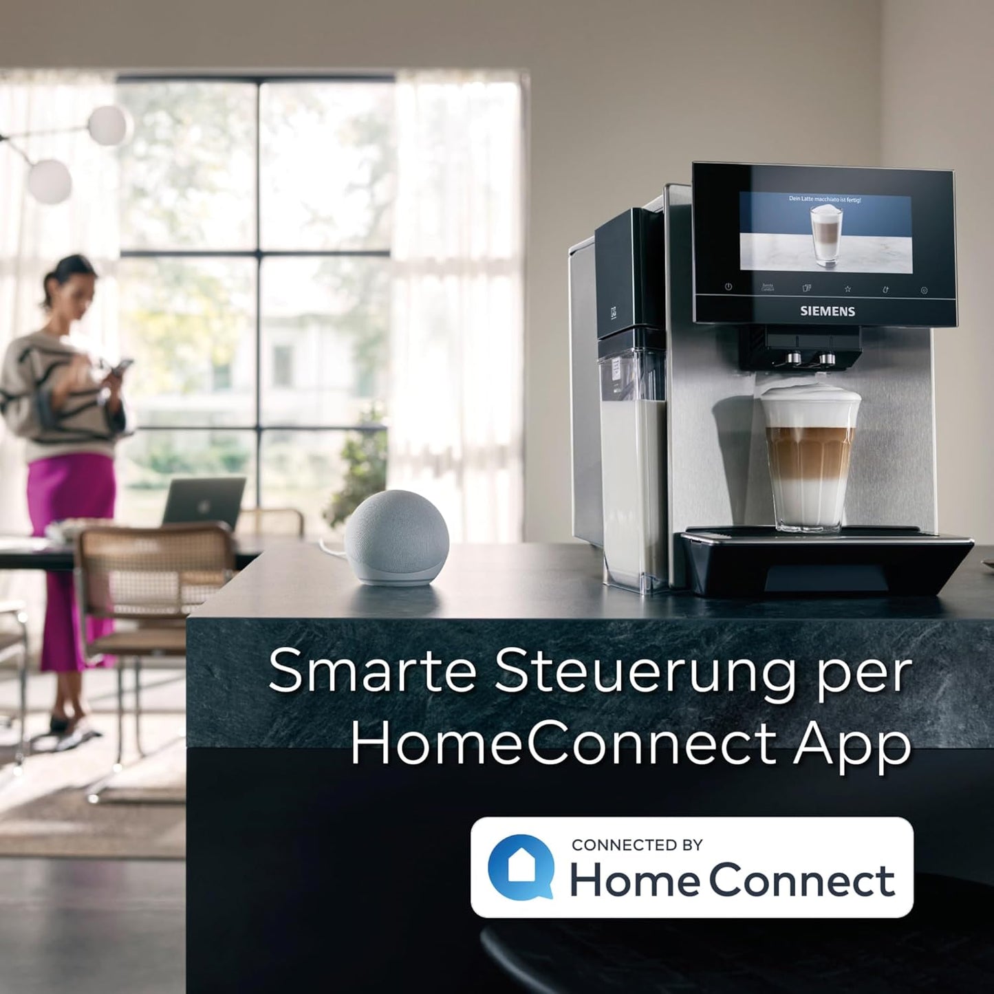 SIEMENS-Kaffeevollautomat EQ900 TQ903D43, intuitives 6,8" TFT-Display, Geräuschreduzierung App-Steuerung, Barista-Modus, AromaSelect, 3 Profile, edelstahl