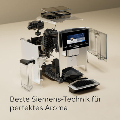 SIEMENS-Kaffeevollautomat EQ900 TQ903D43, intuitives 6,8" TFT-Display, Geräuschreduzierung App-Steuerung, Barista-Modus, AromaSelect, 3 Profile, edelstahl