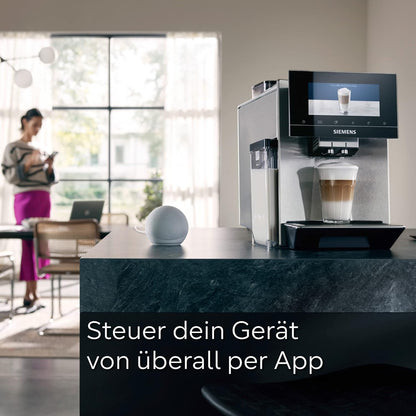 SIEMENS-Kaffeevollautomat EQ900 TQ903D43, intuitives 6,8" TFT-Display, Geräuschreduzierung App-Steuerung, Barista-Modus, AromaSelect, 3 Profile, edelstahl