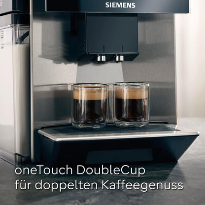 SIEMENS-Kaffeevollautomat EQ900 TQ903D43, intuitives 6,8" TFT-Display, Geräuschreduzierung App-Steuerung, Barista-Modus, AromaSelect, 3 Profile, edelstahl