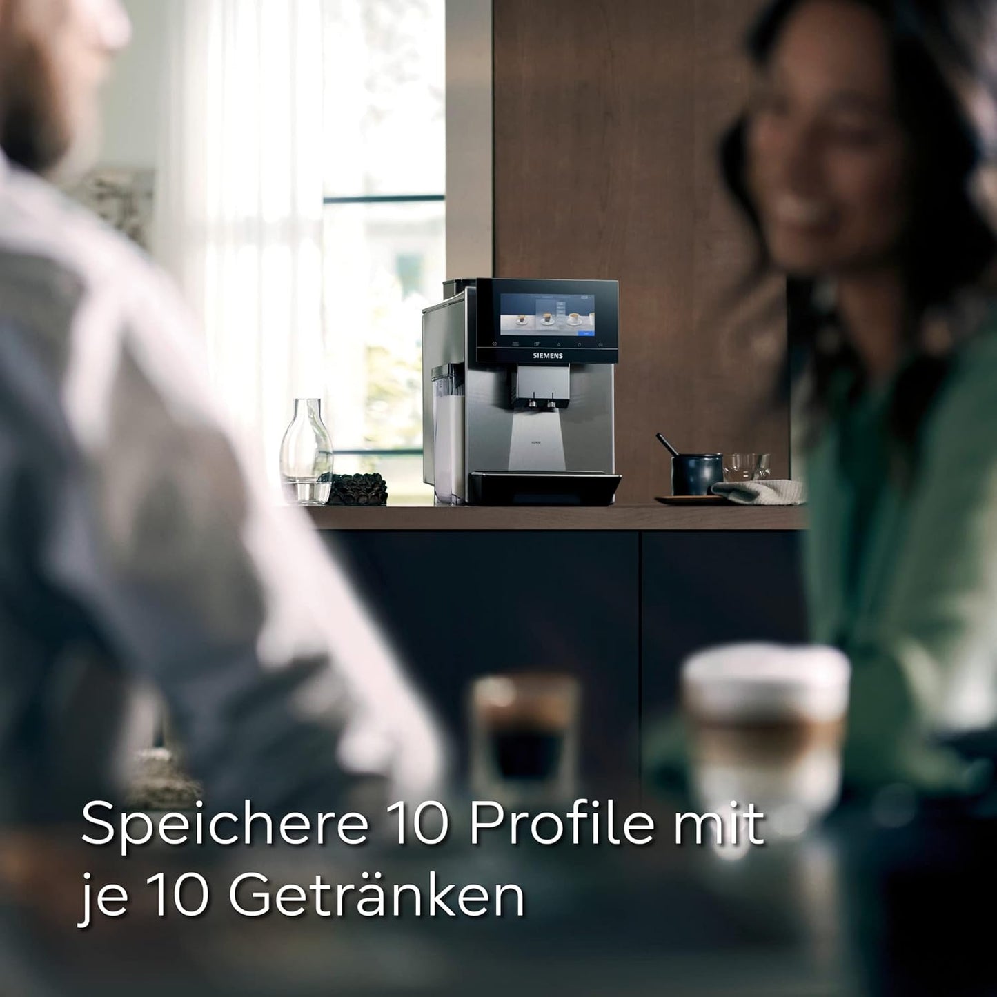 SIEMENS-Kaffeevollautomat EQ900 TQ903D43, intuitives 6,8" TFT-Display, Geräuschreduzierung App-Steuerung, Barista-Modus, AromaSelect, 3 Profile, edelstahl