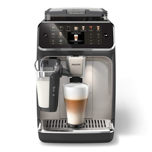EP5547/90 Kaffeevollautomat 5500 Series mit 20 Kaffeespezialitäten (heiß oder eisgekühlt), LatteGo-Milchsystem und SilentBrew Technologie, in Schwarz verchromt