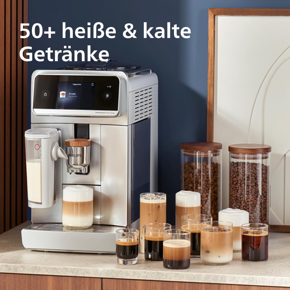 Wählen Sie eines von 20 köstlichen Kaffeerezepten auf dem LatteGo 5500. Vom Milchkaffee bis zum erfrischenden Eiskaffee. LatteGo macht seidig weichen Schaum