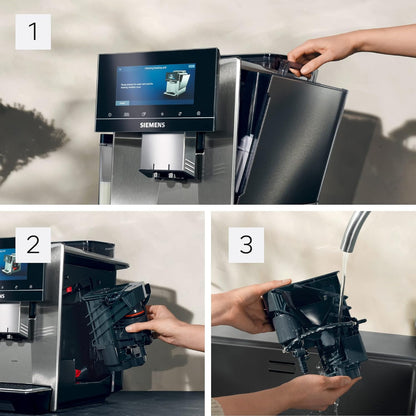 SIEMENS-Kaffeevollautomat EQ900 TQ903D43, intuitives 6,8" TFT-Display, Geräuschreduzierung App-Steuerung, Barista-Modus, AromaSelect, 3 Profile, edelstahl