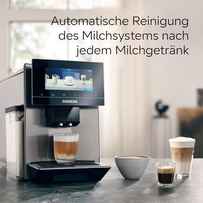 SIEMENS-Kaffeevollautomat EQ900 TQ903D43, intuitives 6,8" TFT-Display, Geräuschreduzierung App-Steuerung, Barista-Modus, AromaSelect, 3 Profile, edelstahl