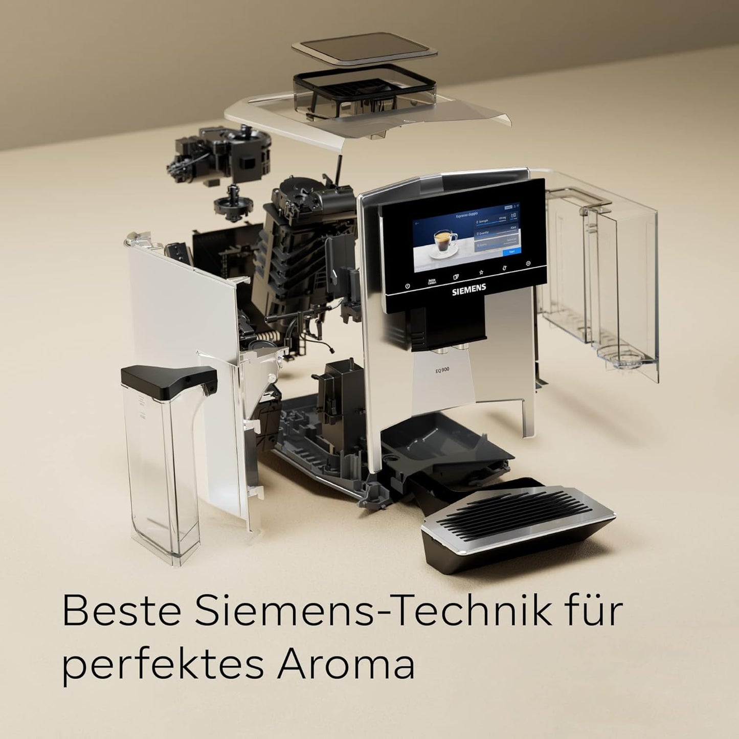 SIEMENS-Kaffeevollautomat EQ900 TQ903D43, intuitives 6,8" TFT-Display, Geräuschreduzierung App-Steuerung, Barista-Modus, AromaSelect, 3 Profile, edelstahl