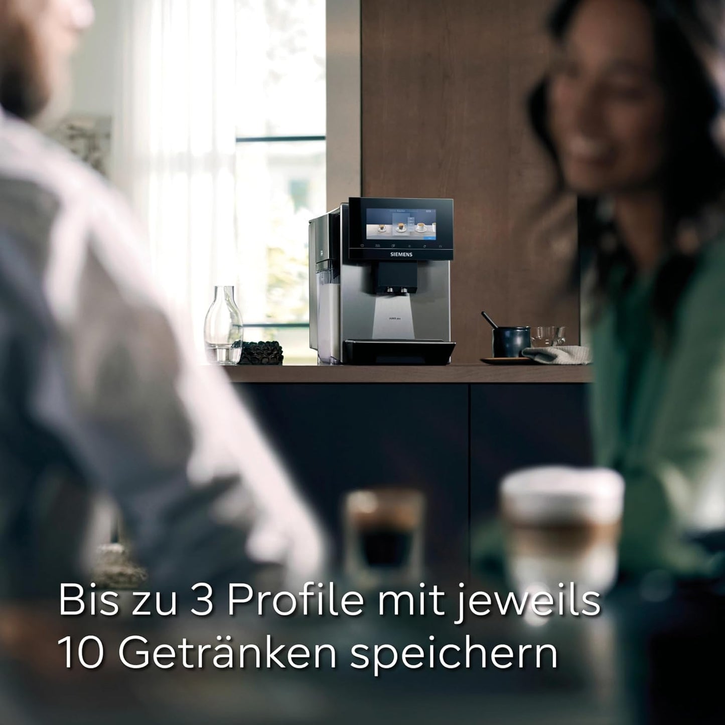 SIEMENS-Kaffeevollautomat EQ900 TQ903D43, intuitives 6,8" TFT-Display, Geräuschreduzierung App-Steuerung, Barista-Modus, AromaSelect, 3 Profile, edelstahl