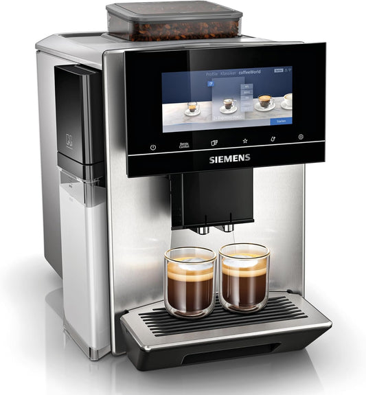 SIEMENS-Kaffeevollautomat EQ900 TQ903D43, intuitives 6,8" TFT-Display, Geräuschreduzierung App-Steuerung, Barista-Modus, AromaSelect, 3 Profile, edelstahl