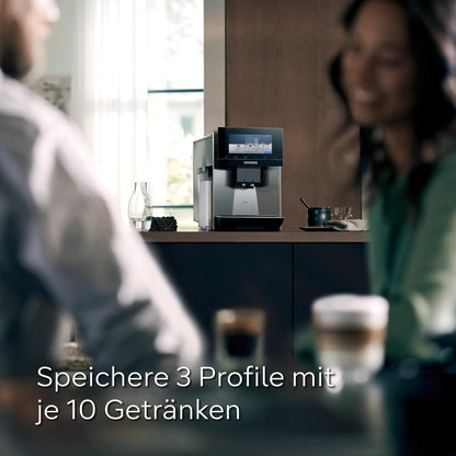 SIEMENS-Kaffeevollautomat EQ900 TQ903D43, intuitives 6,8" TFT-Display, Geräuschreduzierung App-Steuerung, Barista-Modus, AromaSelect, 3 Profile, edelstahl