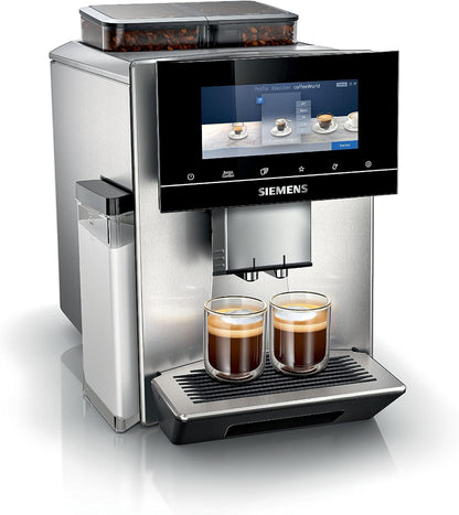SIEMENS-Kaffeevollautomat EQ900 TQ903D43, intuitives 6,8" TFT-Display, Geräuschreduzierung App-Steuerung, Barista-Modus, AromaSelect, 3 Profile, edelstahl
