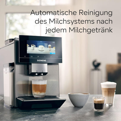 SIEMENS-Kaffeevollautomat EQ900 TQ903D43, intuitives 6,8" TFT-Display, Geräuschreduzierung App-Steuerung, Barista-Modus, AromaSelect, 3 Profile, edelstahl