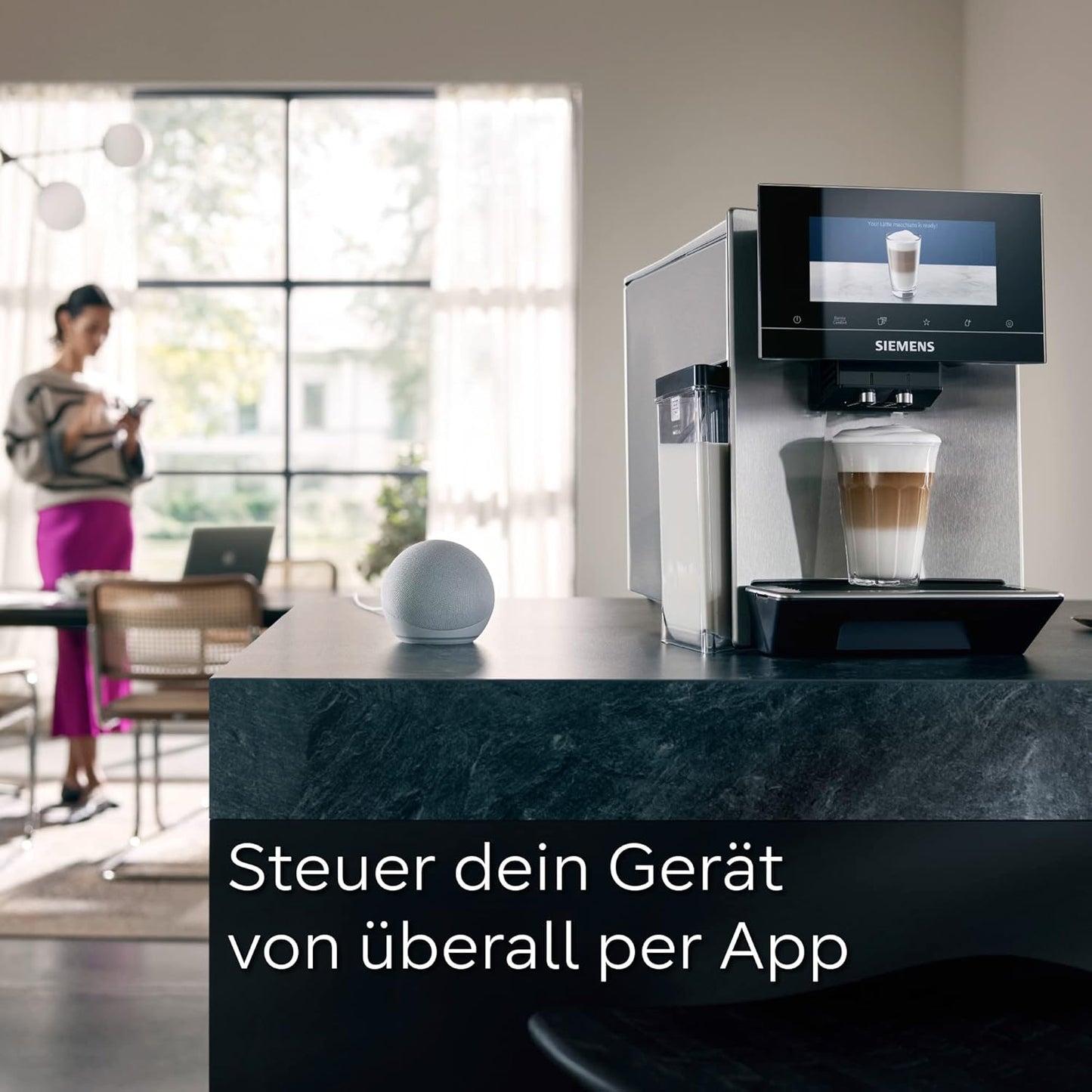SIEMENS-Kaffeevollautomat EQ900 TQ903D43, intuitives 6,8" TFT-Display, Geräuschreduzierung App-Steuerung, Barista-Modus, AromaSelect, 3 Profile, edelstahl