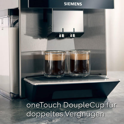 SIEMENS-Kaffeevollautomat EQ900 TQ903D43, intuitives 6,8" TFT-Display, Geräuschreduzierung App-Steuerung, Barista-Modus, AromaSelect, 3 Profile, edelstahl