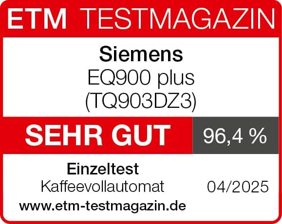 SIEMENS-Kaffeevollautomat EQ900 TQ903D43, intuitives 6,8" TFT-Display, Geräuschreduzierung App-Steuerung, Barista-Modus, AromaSelect, 3 Profile, edelstahl