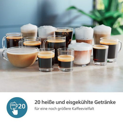 EP5547/90 Kaffeevollautomat 5500 Series mit 20 Kaffeespezialitäten (heiß oder eisgekühlt), LatteGo-Milchsystem und SilentBrew Technologie, in Schwarz verchromt